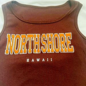 North Shore Hawaii Tank Top Ribbed Crop Brown Orange Womens Size XS / Small